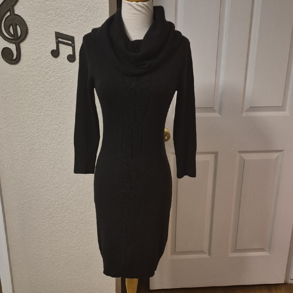 New York & Company Black Cowl Neck Sweater Dress